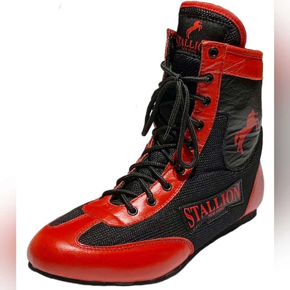 NWOT Stallion All Pro Leather Boxing Shoes 11 Mid Top Red Black Performance